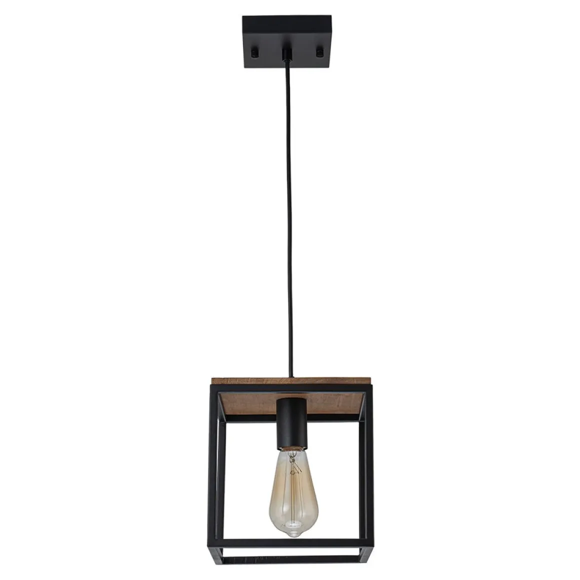 Aged Oak Iron Square Cage Single Kitchen Pendant Light