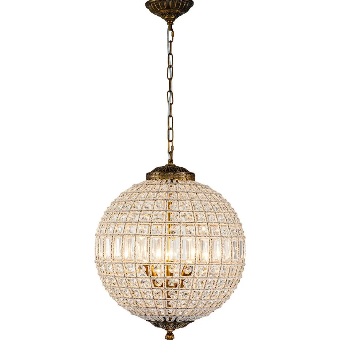 Antique Brass Crystal Globe Chandelier