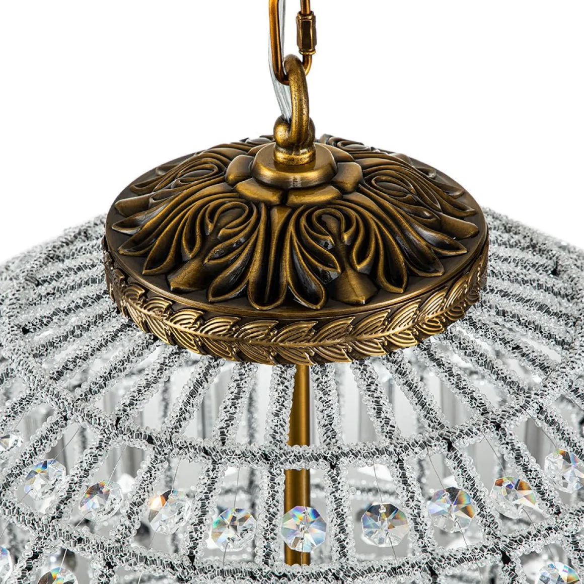 Antique Brass Crystal Globe Chandelier