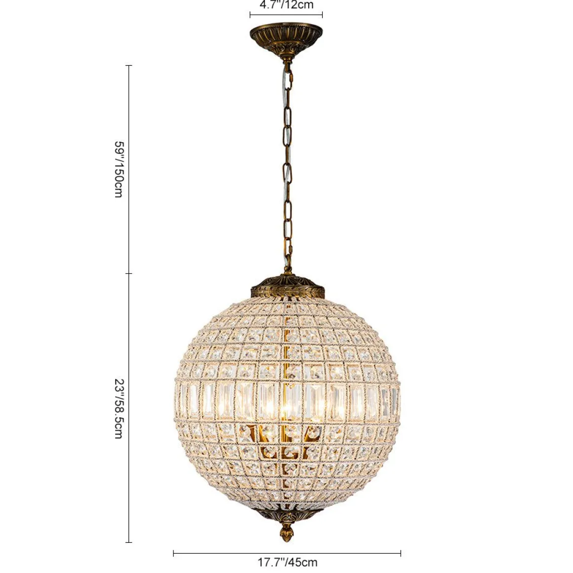 Antique Brass Crystal Globe Chandelier