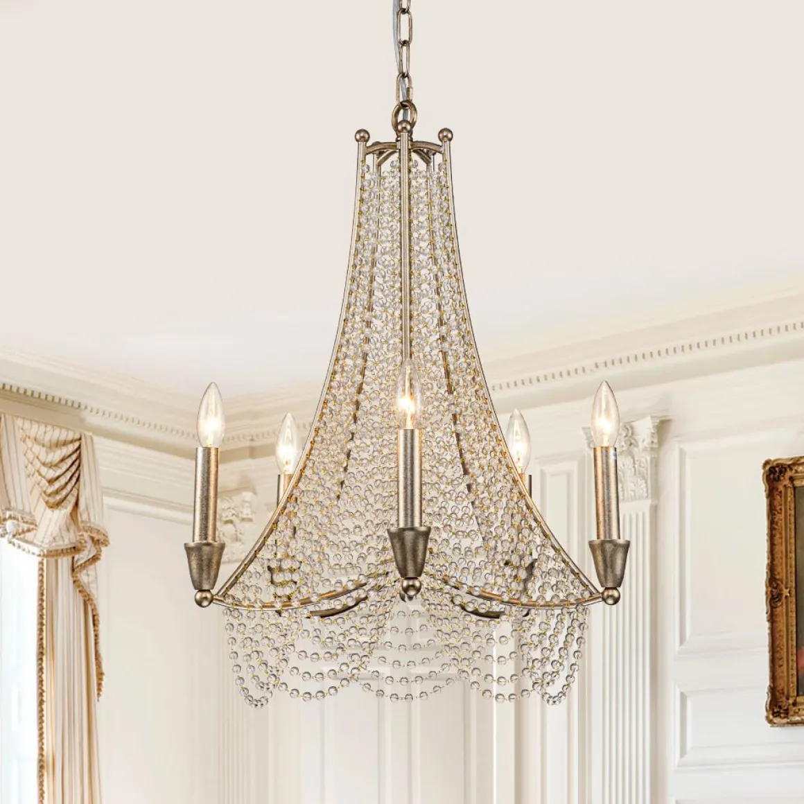 Antique Candle Style Crystal Bead Empire Chandelier
