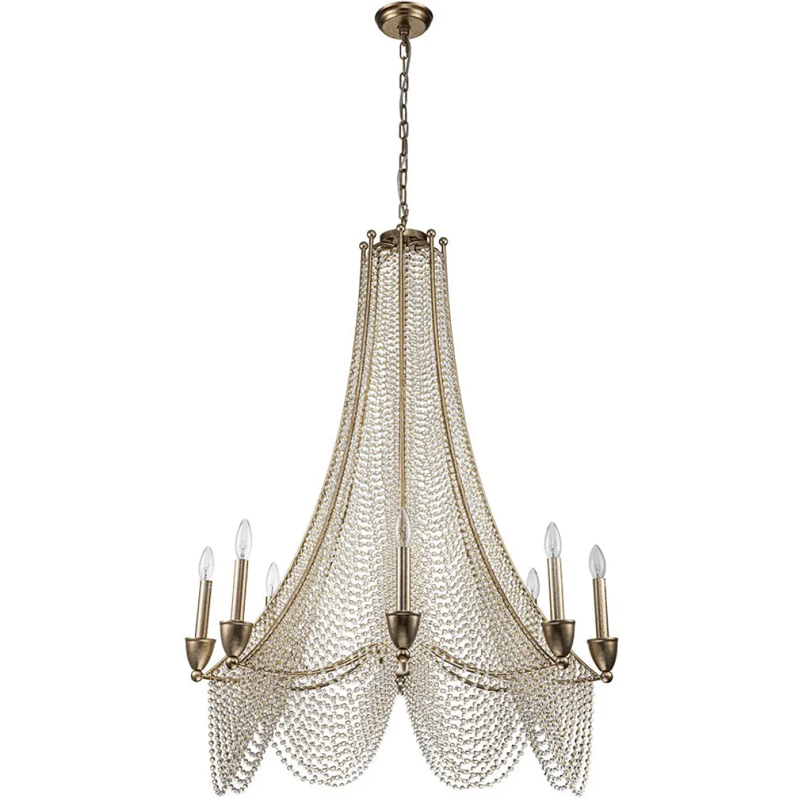 Antique Candle Style Crystal Bead Empire Chandelier