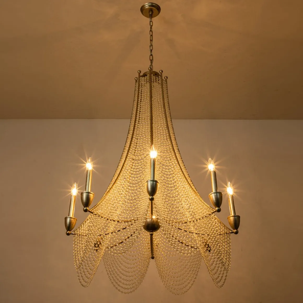 Antique Candle Style Crystal Bead Empire Chandelier
