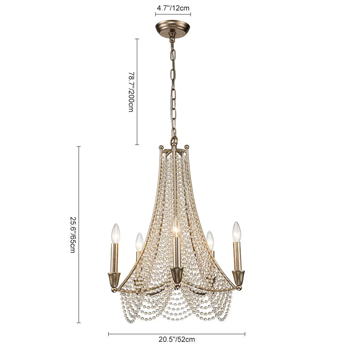 Antique Candle Style Crystal Bead Empire Chandelier