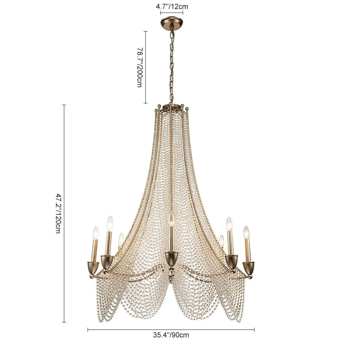 Antique Candle Style Crystal Bead Empire Chandelier