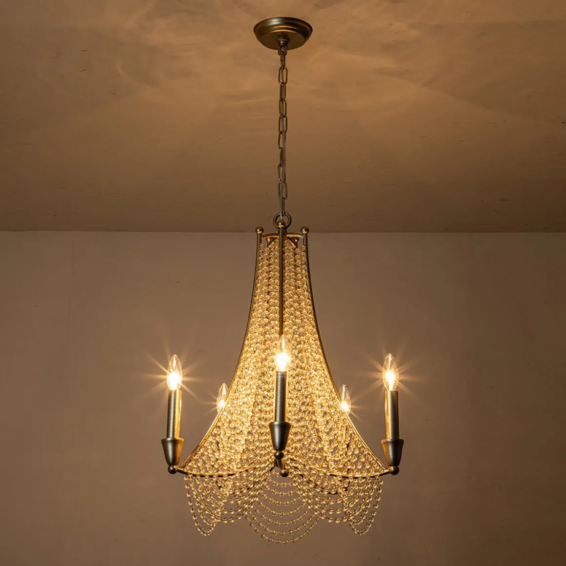 Antique Candle Style Crystal Bead Empire Chandelier