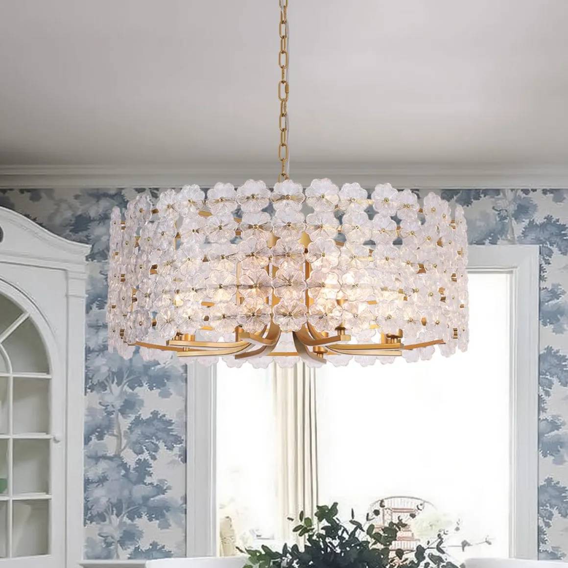 Art Deco Blossom Floral Cage Drum Lantern Pendant Light