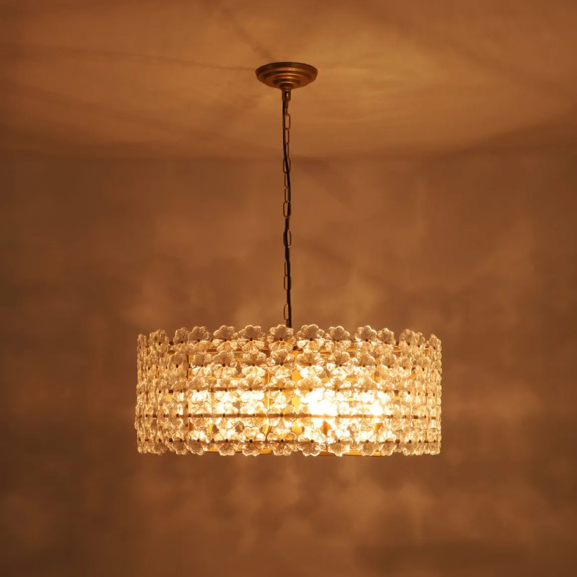 Art Deco Blossom Floral Cage Drum Lantern Pendant Light