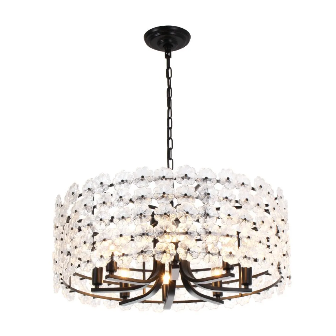 Art Deco Blossom Floral Cage Drum Lantern Pendant Light