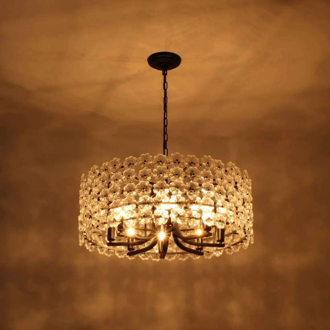 Art Deco Blossom Floral Cage Drum Lantern Pendant Light