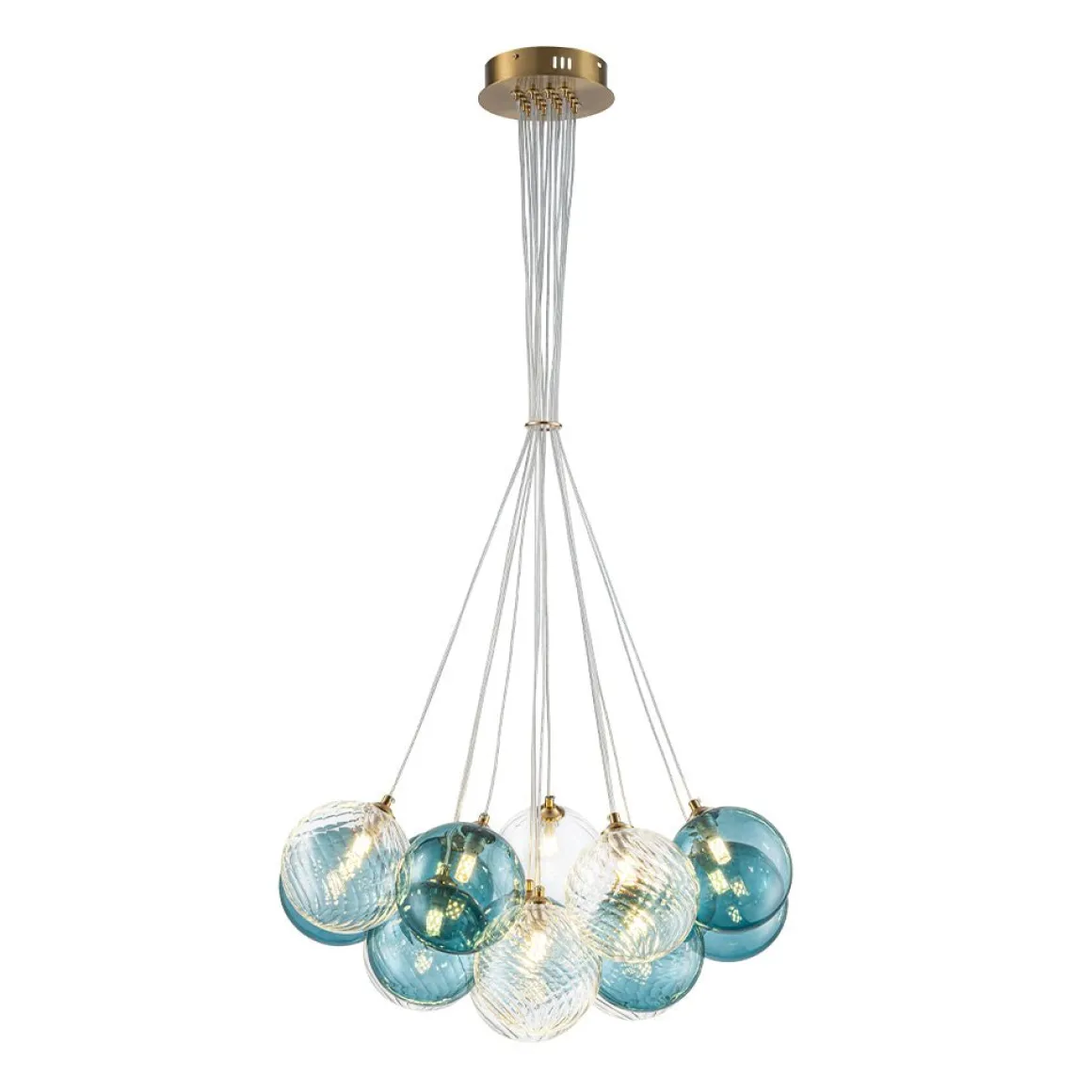 Art Deco Blue Hue Cluster Glass Globe Bubble Chandelier