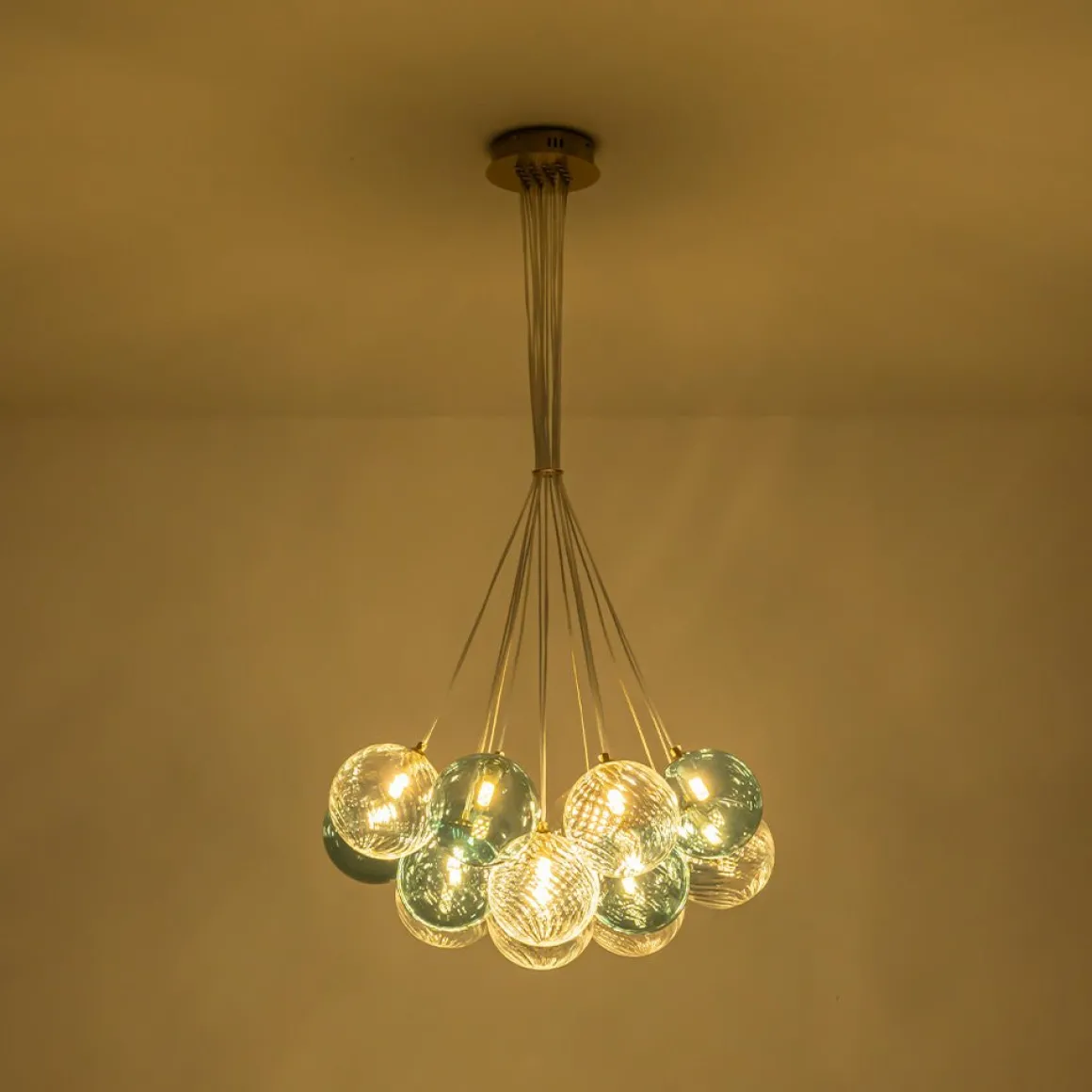 Art Deco Blue Hue Cluster Glass Globe Bubble Chandelier