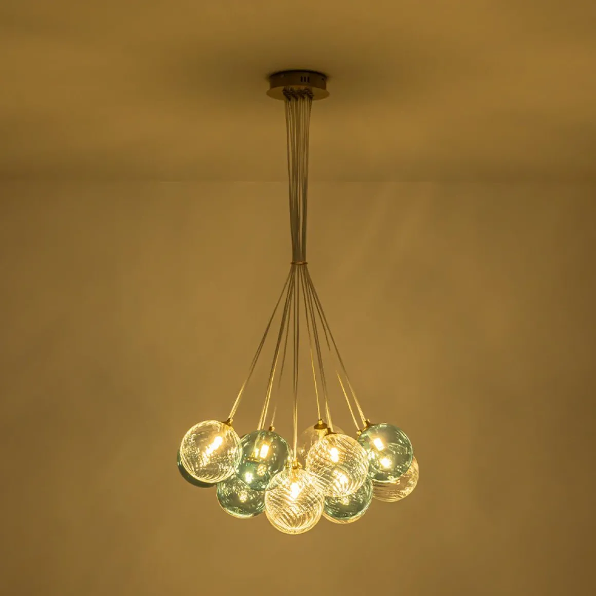 Art Deco Blue Hue Cluster Glass Globe Bubble Chandelier