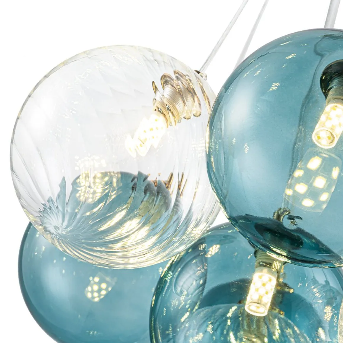 Art Deco Blue Hue Cluster Glass Globe Bubble Chandelier