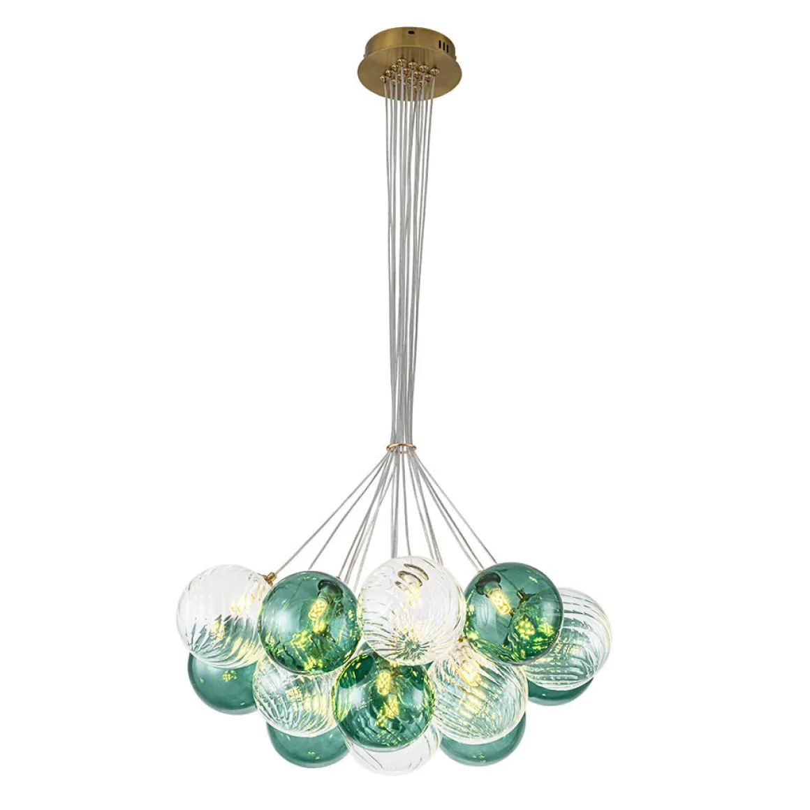 Art Deco Blue Hue Cluster Glass Globe Bubble Chandelier
