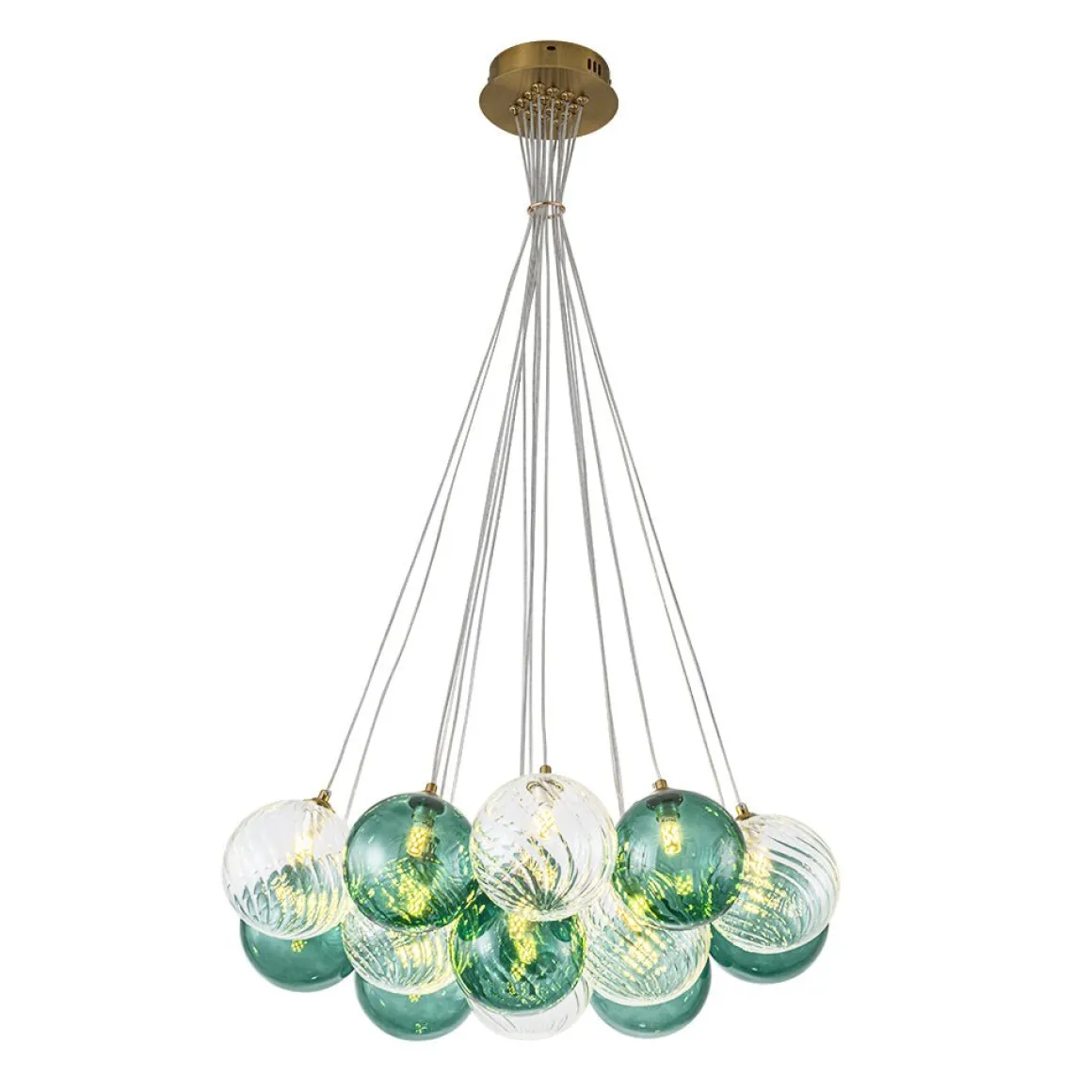 Art Deco Blue Hue Cluster Glass Globe Bubble Chandelier