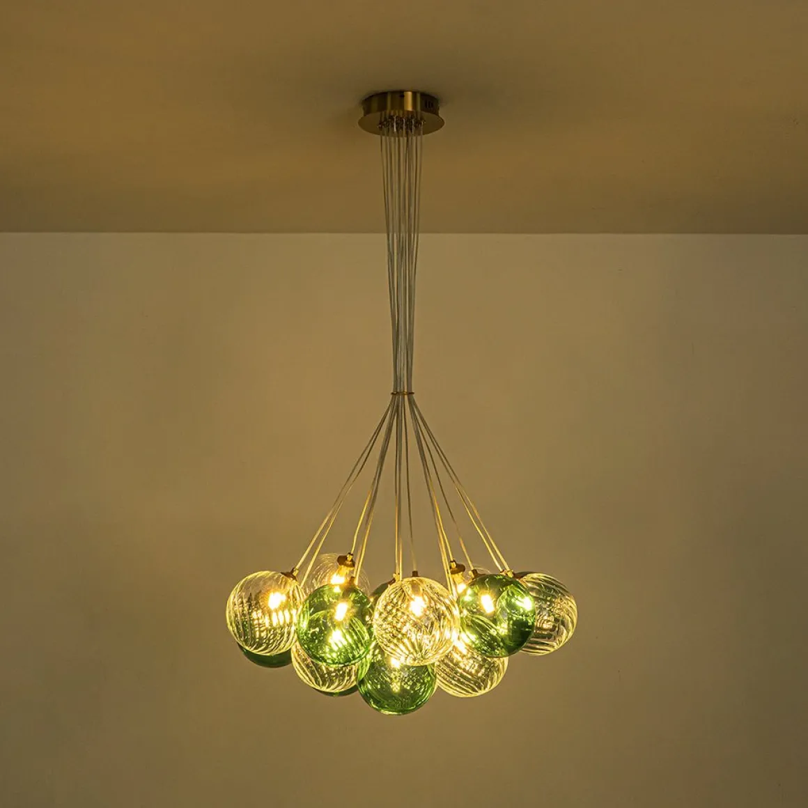Art Deco Blue Hue Cluster Glass Globe Bubble Chandelier
