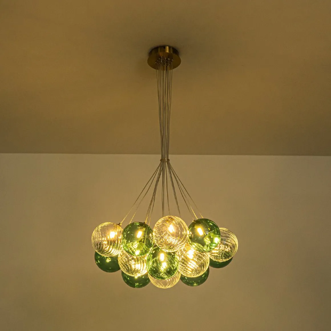 Art Deco Blue Hue Cluster Glass Globe Bubble Chandelier