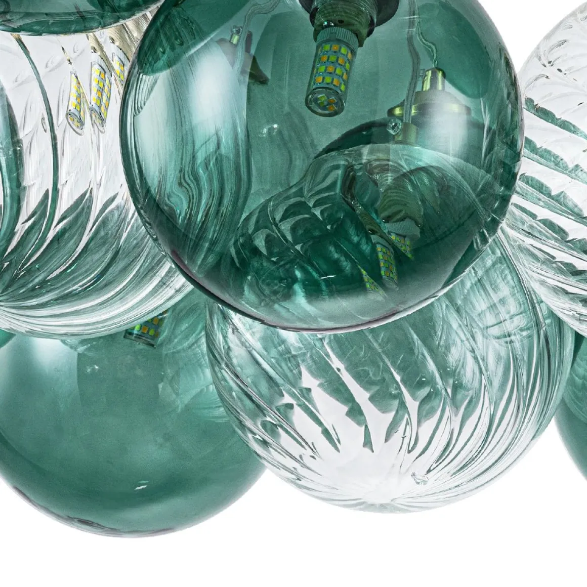 Art Deco Blue Hue Cluster Glass Globe Bubble Chandelier