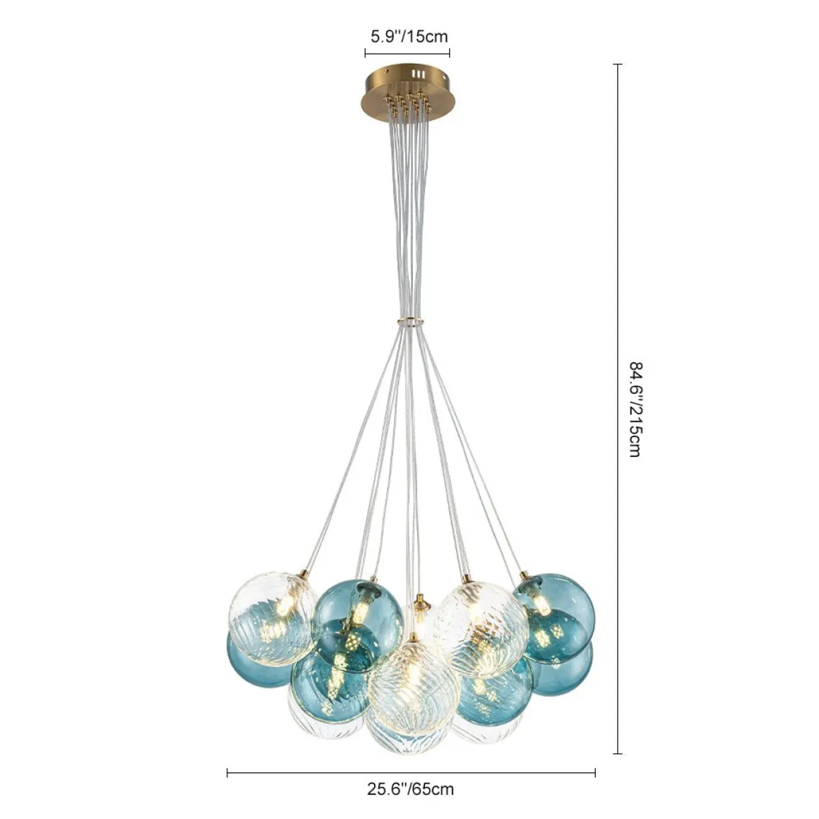 Art Deco Blue Hue Cluster Glass Globe Bubble Chandelier
