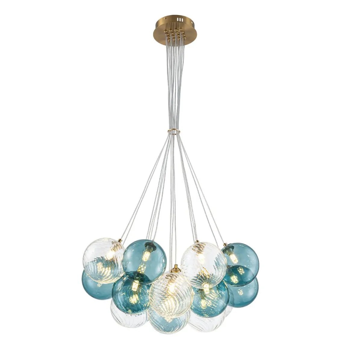 Art Deco Blue Hue Cluster Glass Globe Bubble Chandelier
