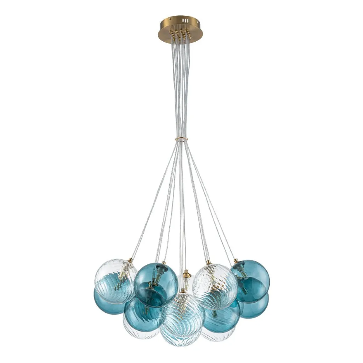 Art Deco Blue Hue Cluster Glass Globe Bubble Chandelier
