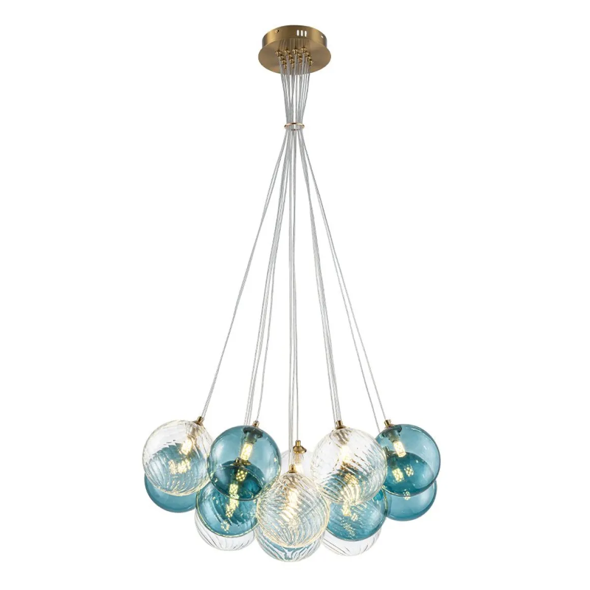 Art Deco Blue Hue Cluster Glass Globe Bubble Chandelier