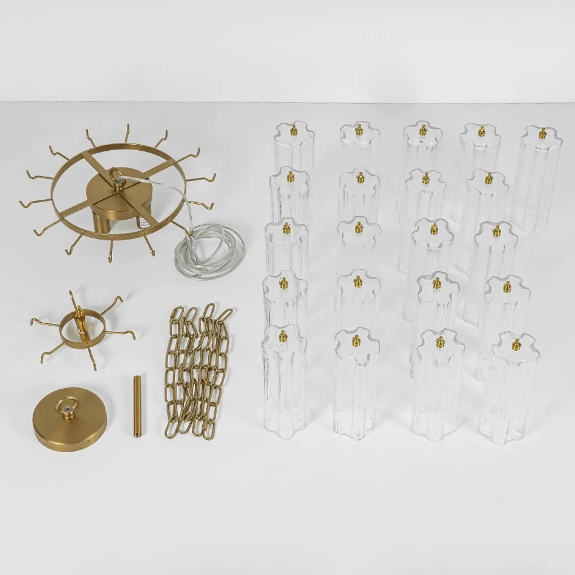 Art Deco Cluster Glass Textured Tube Round Tiered Chandelier