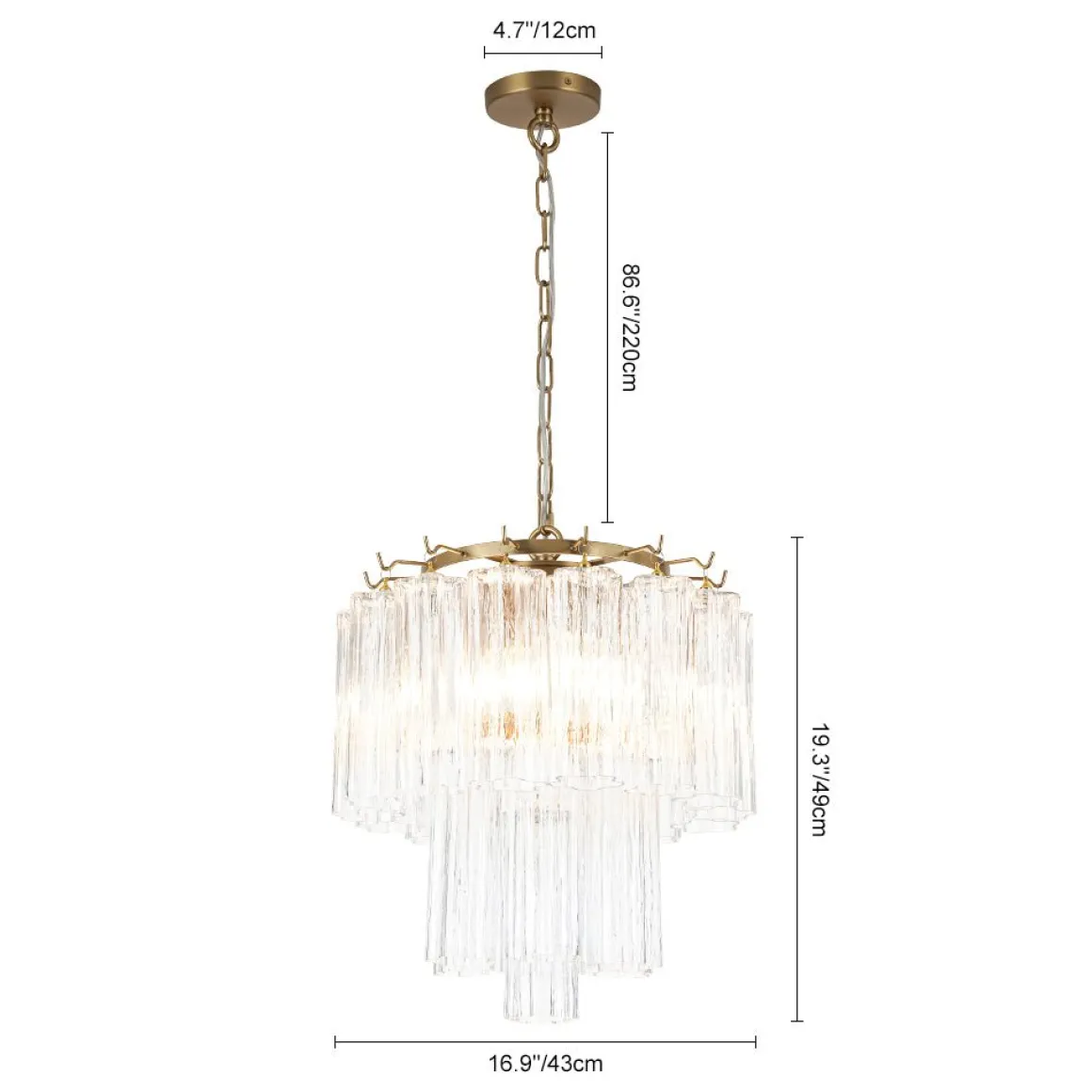 Art Deco Cluster Glass Textured Tube Round Tiered Chandelier