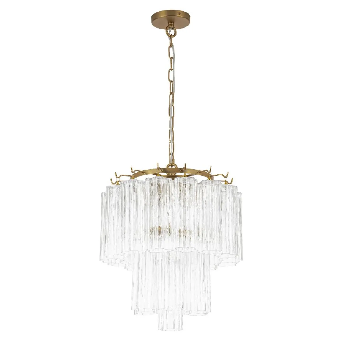 Art Deco Cluster Glass Textured Tube Round Tiered Chandelier