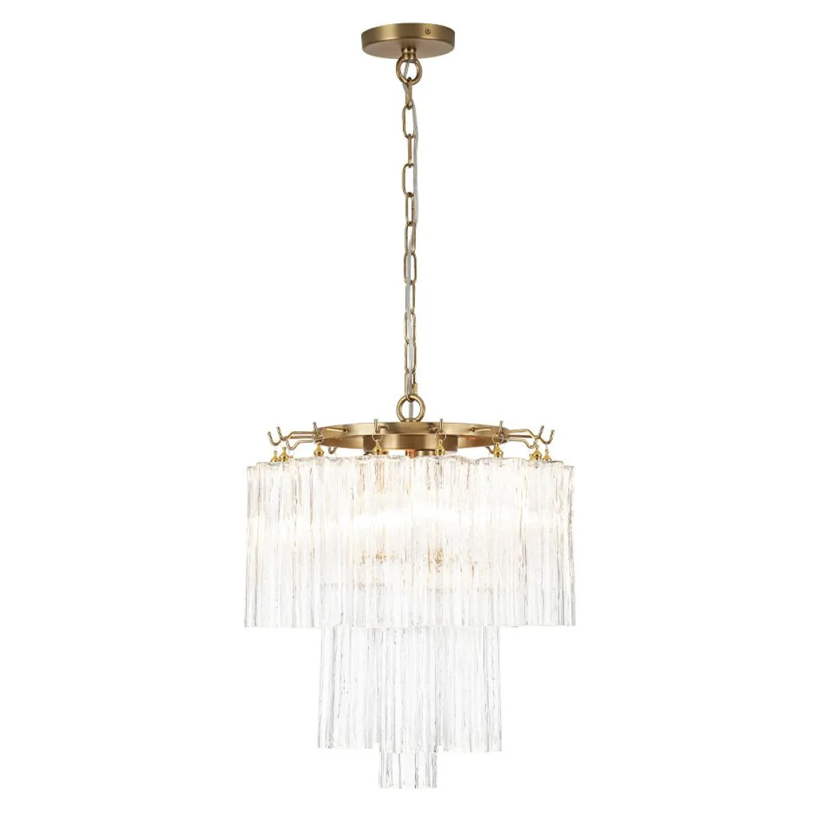 Art Deco Cluster Glass Textured Tube Round Tiered Chandelier