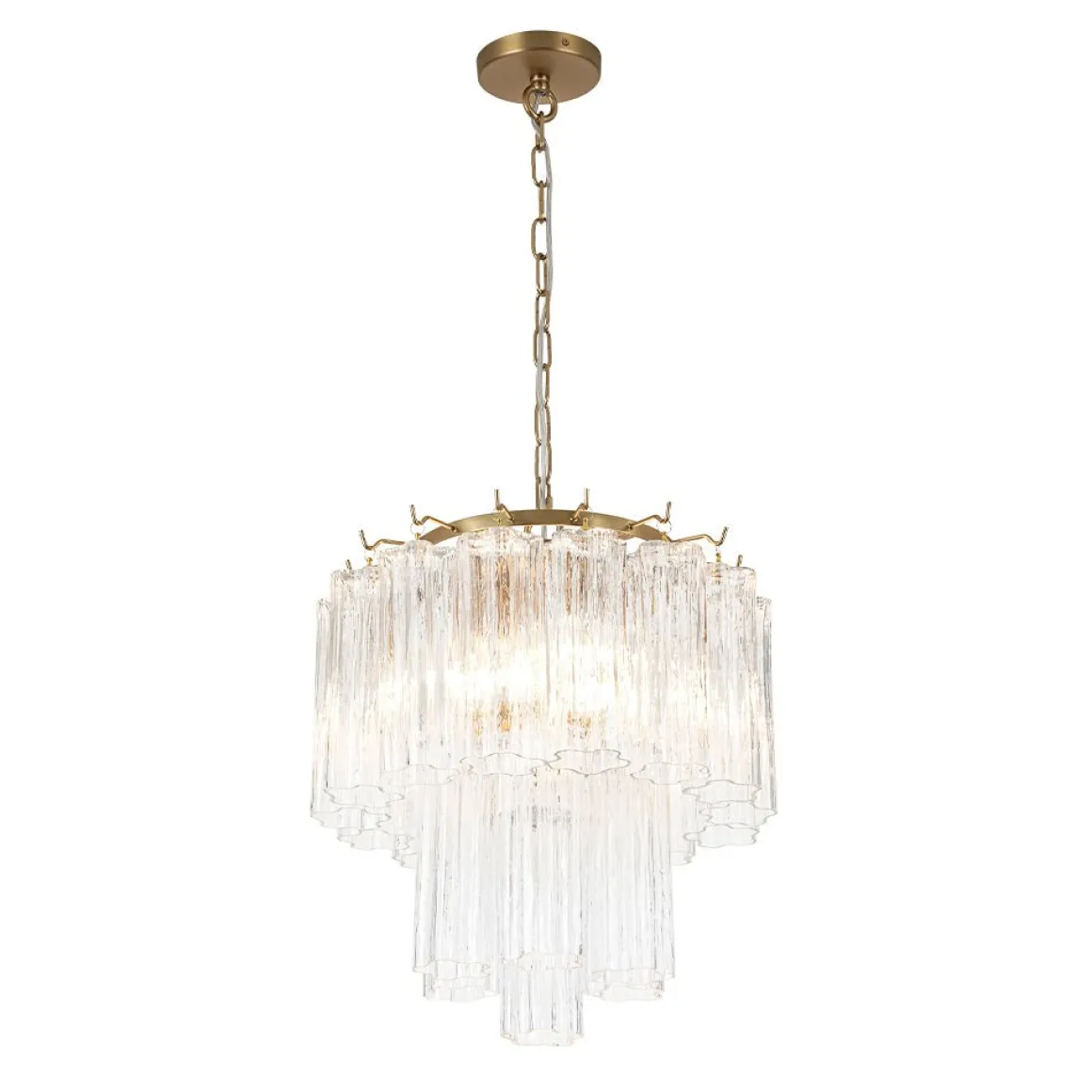 Art Deco Cluster Glass Textured Tube Round Tiered Chandelier