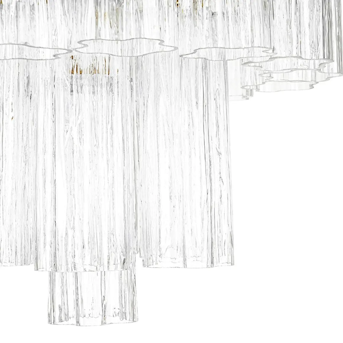 Art Deco Cluster Glass Textured Tube Round Tiered Chandelier