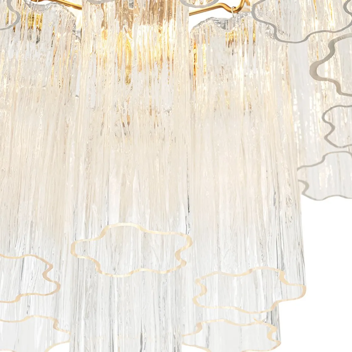 Art Deco Cluster Glass Textured Tube Round Tiered Chandelier