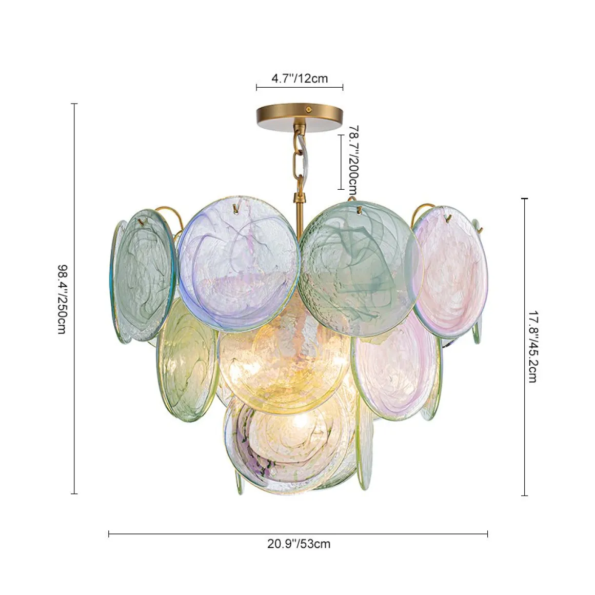 Art Deco Green Iridescent Swirl Glass Tiered Chandelier
