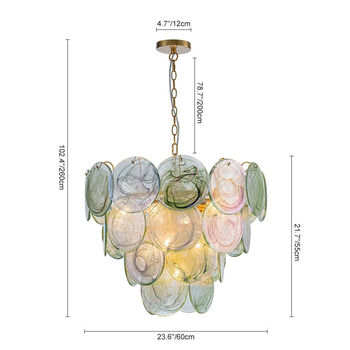Art Deco Green Iridescent Swirl Glass Tiered Chandelier