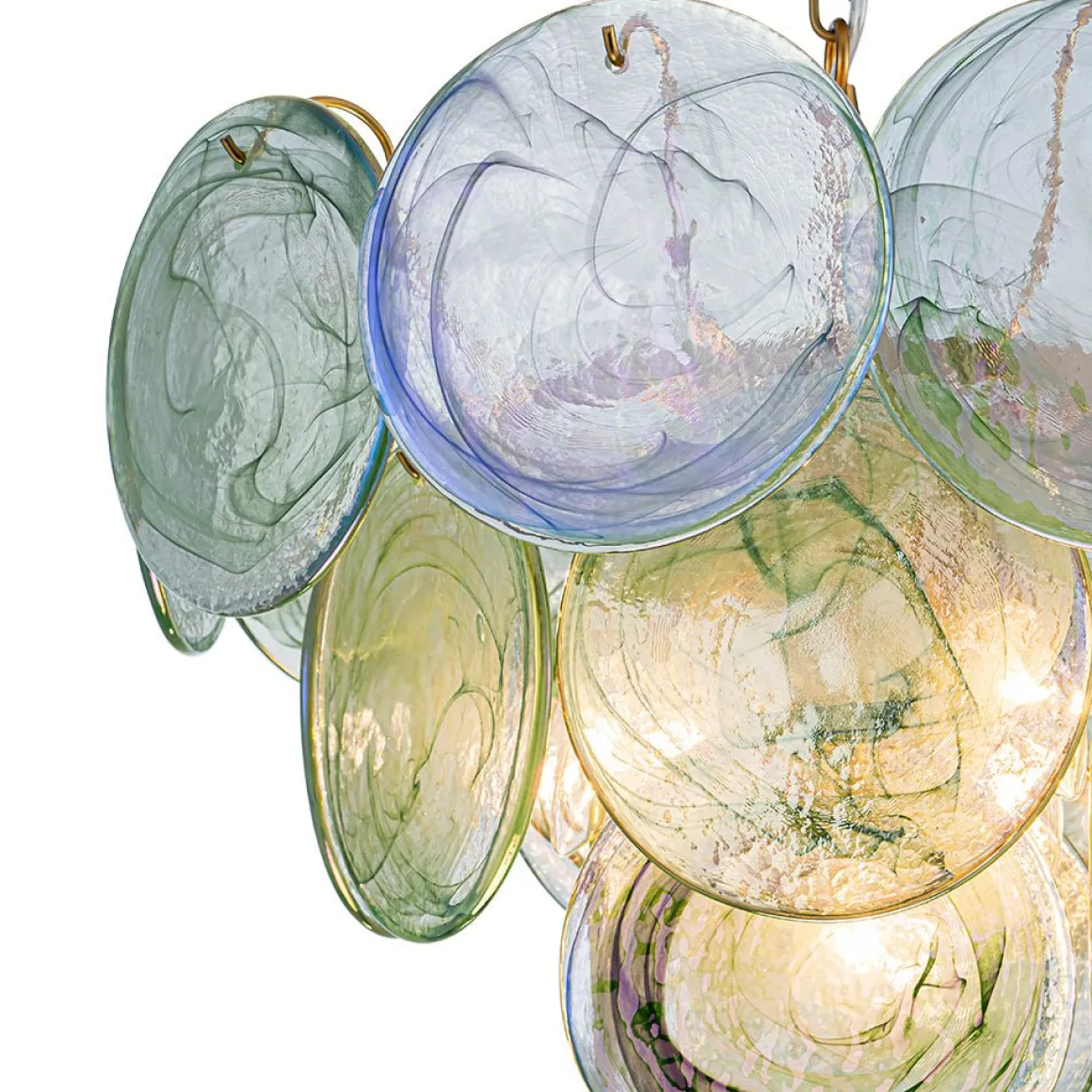 Art Deco Green Iridescent Swirl Glass Tiered Chandelier