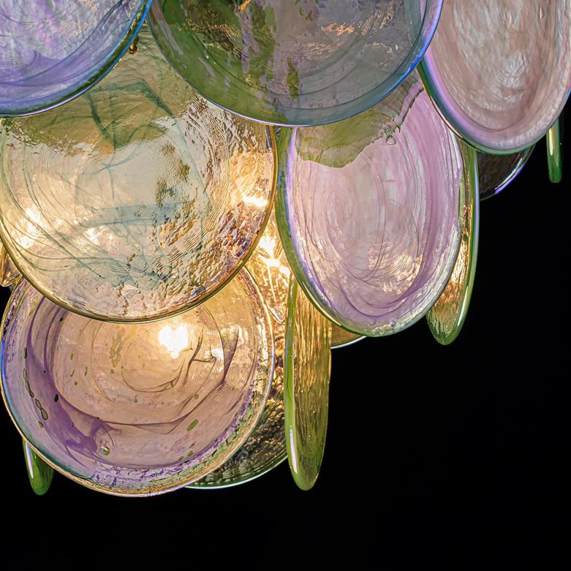 Art Deco Green Iridescent Swirl Glass Tiered Chandelier