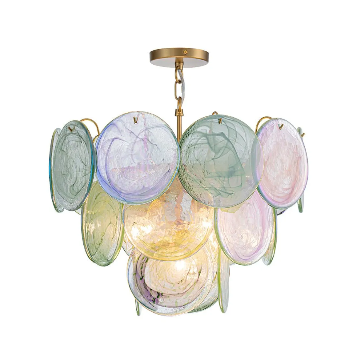 Art Deco Green Iridescent Swirl Glass Tiered Chandelier