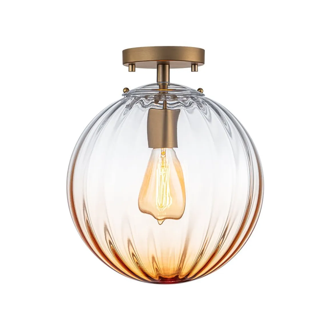Art Deco 1-Light Blue Ribbed Glass Globe Semi Flush Mount
