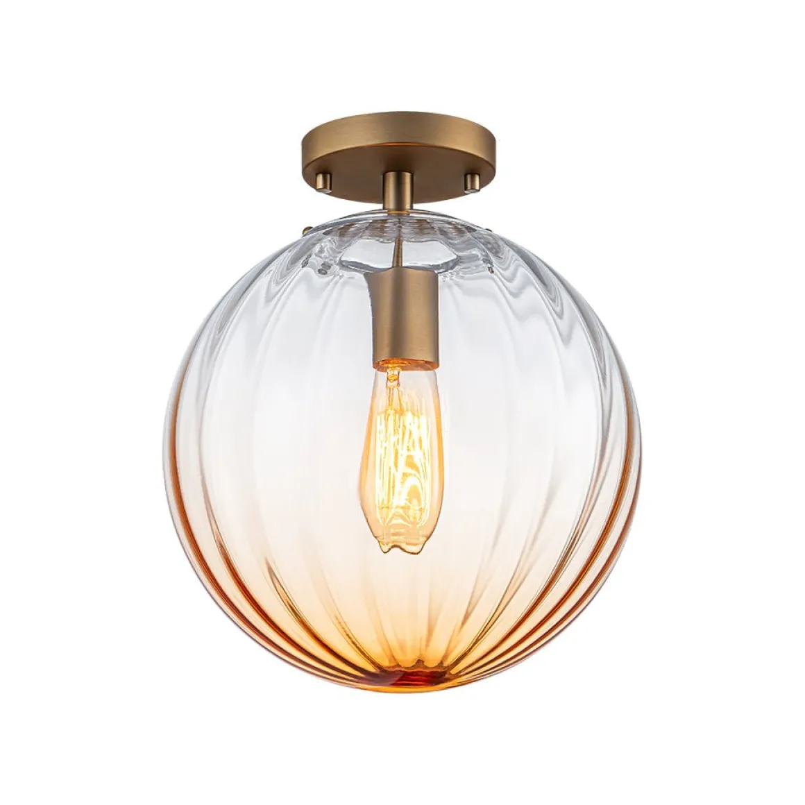 Art Deco 1-Light Blue Ribbed Glass Globe Semi Flush Mount