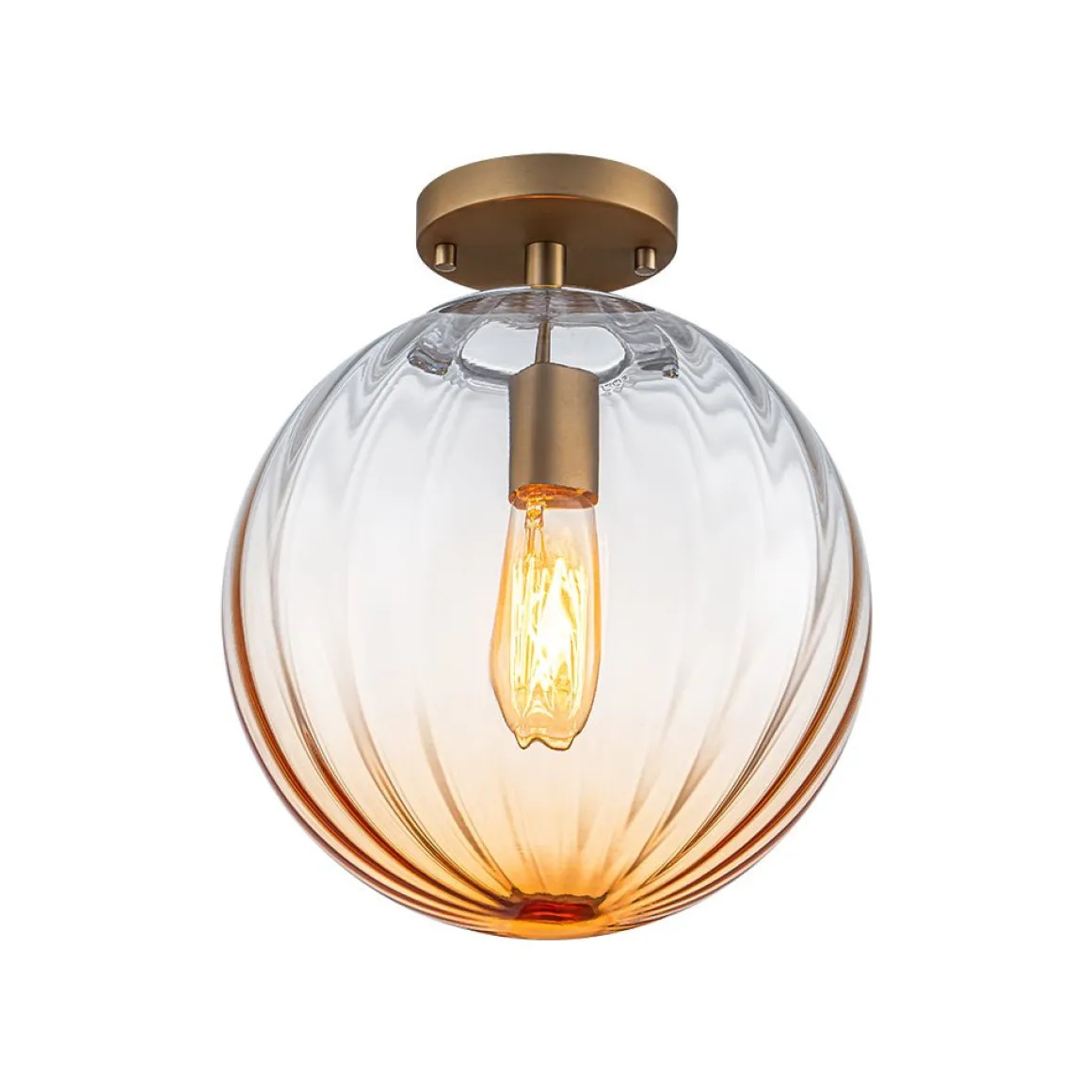 Art Deco 1-Light Blue Ribbed Glass Globe Semi Flush Mount