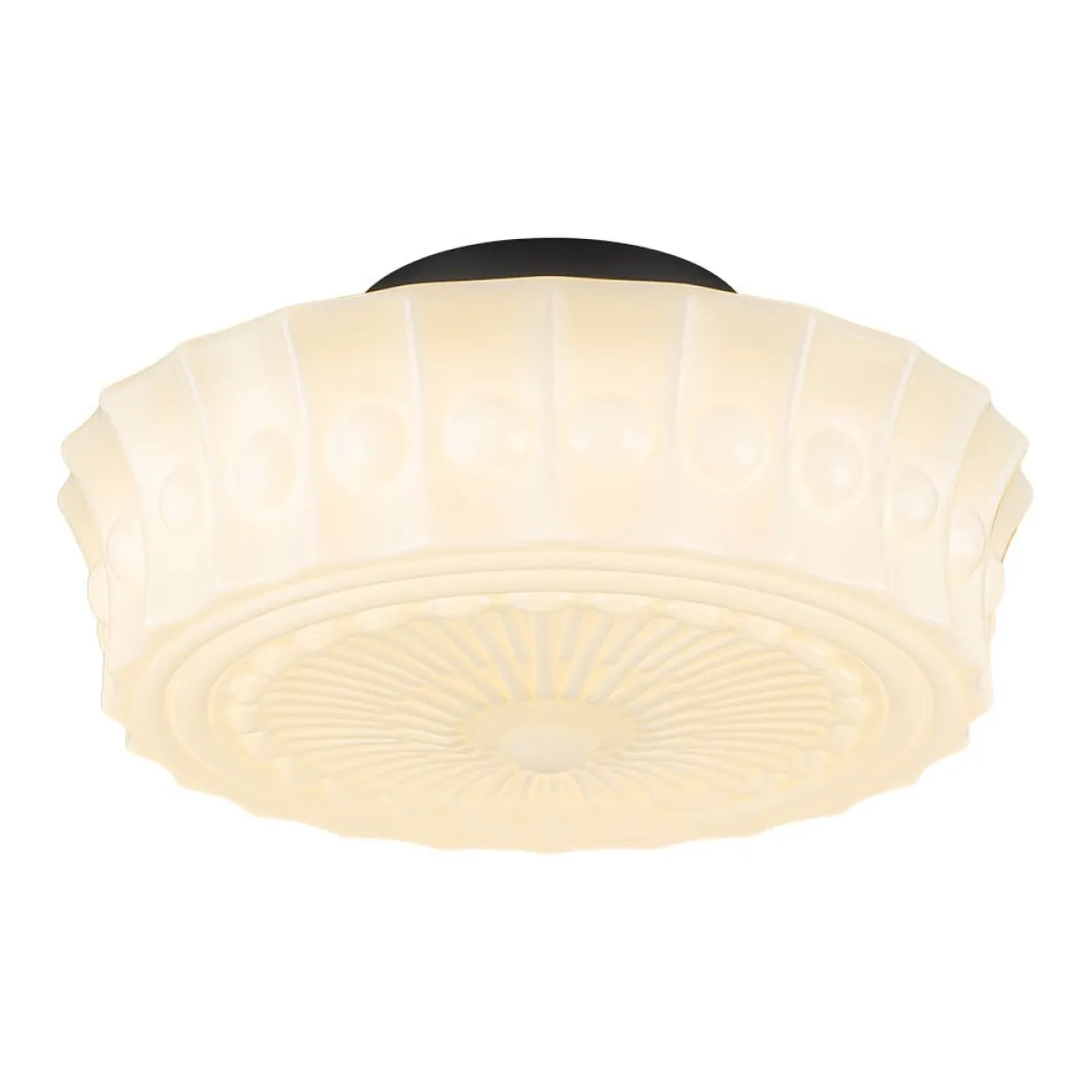 Art Deco Sculptural Milk Glass Schoolhouse LED Ceiling Light