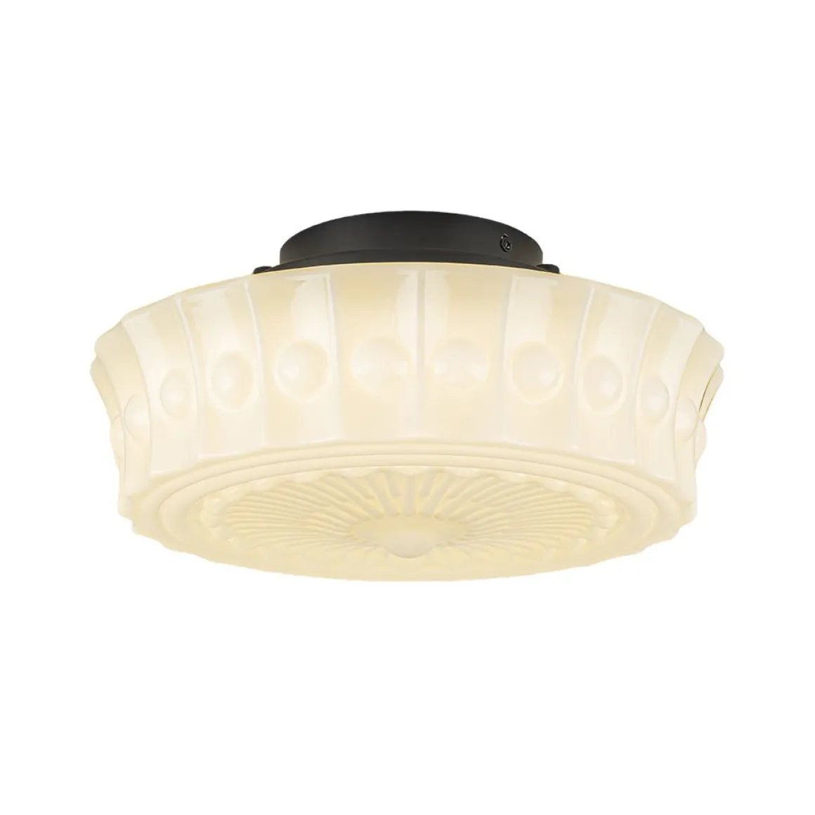 Art Deco Sculptural Milk Glass Schoolhouse LED Ceiling Light