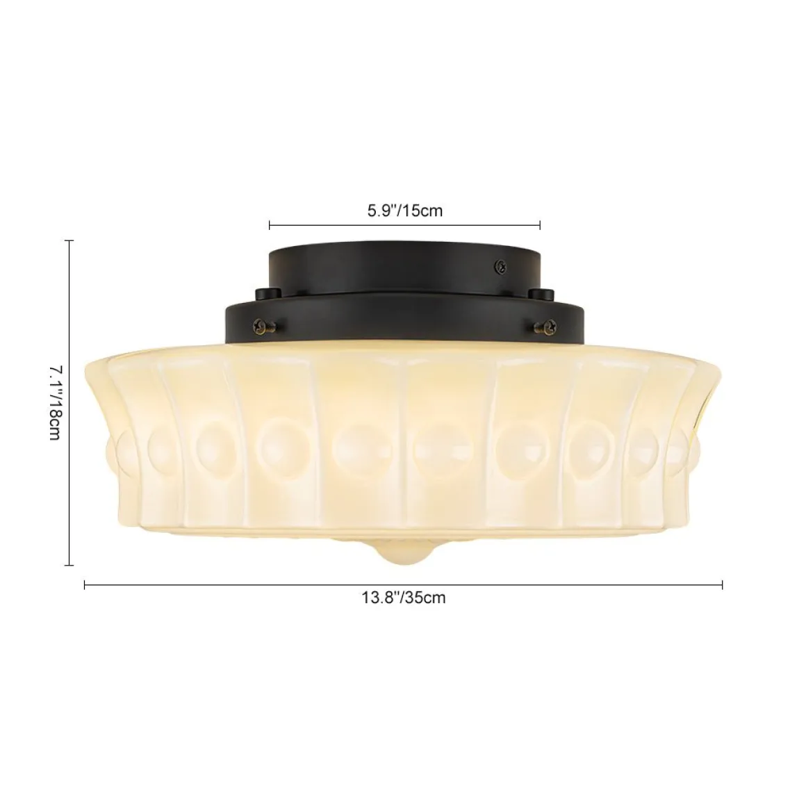 Art Deco Sculptural Milk Glass Schoolhouse LED Ceiling Light