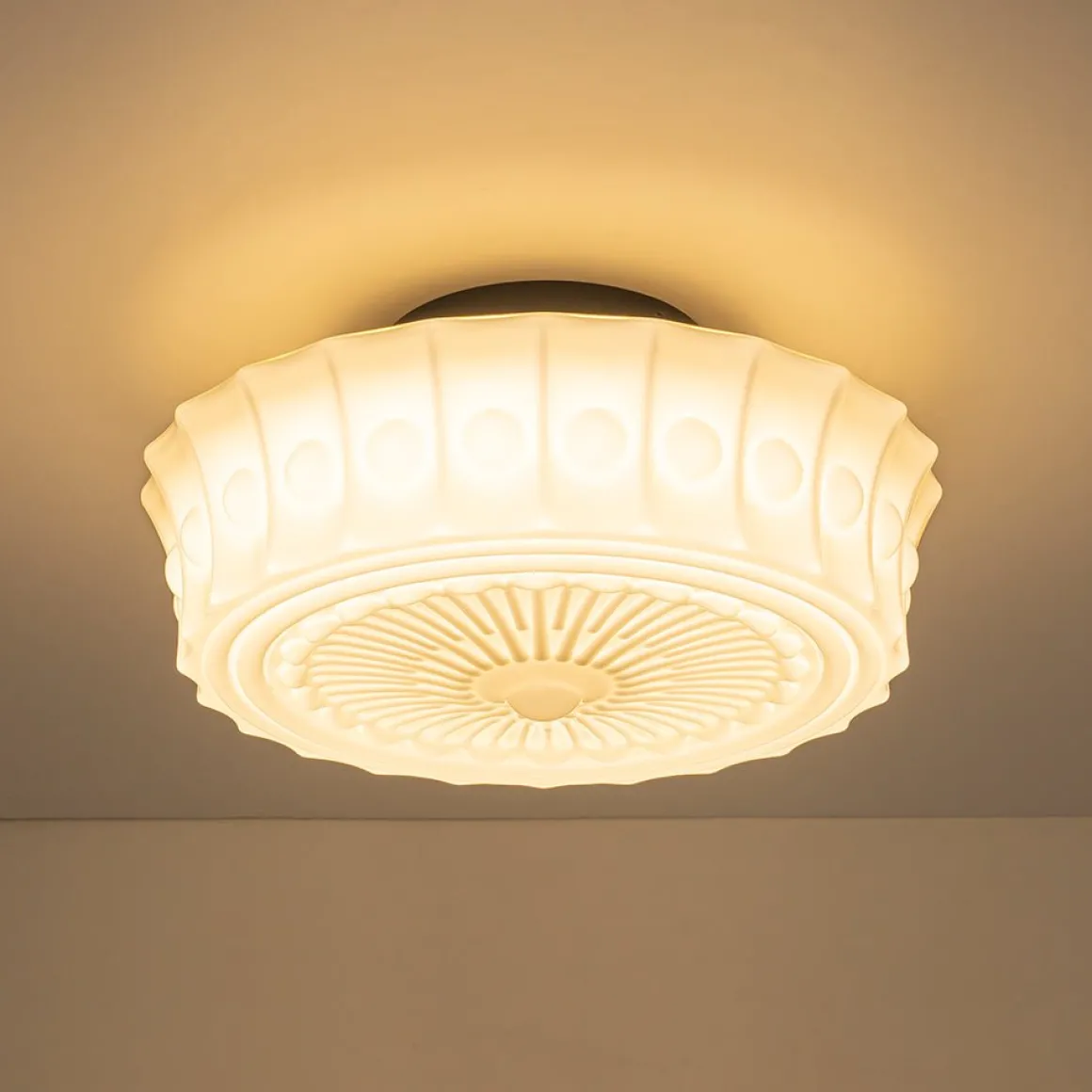 Art Deco Sculptural Milk Glass Schoolhouse LED Ceiling Light