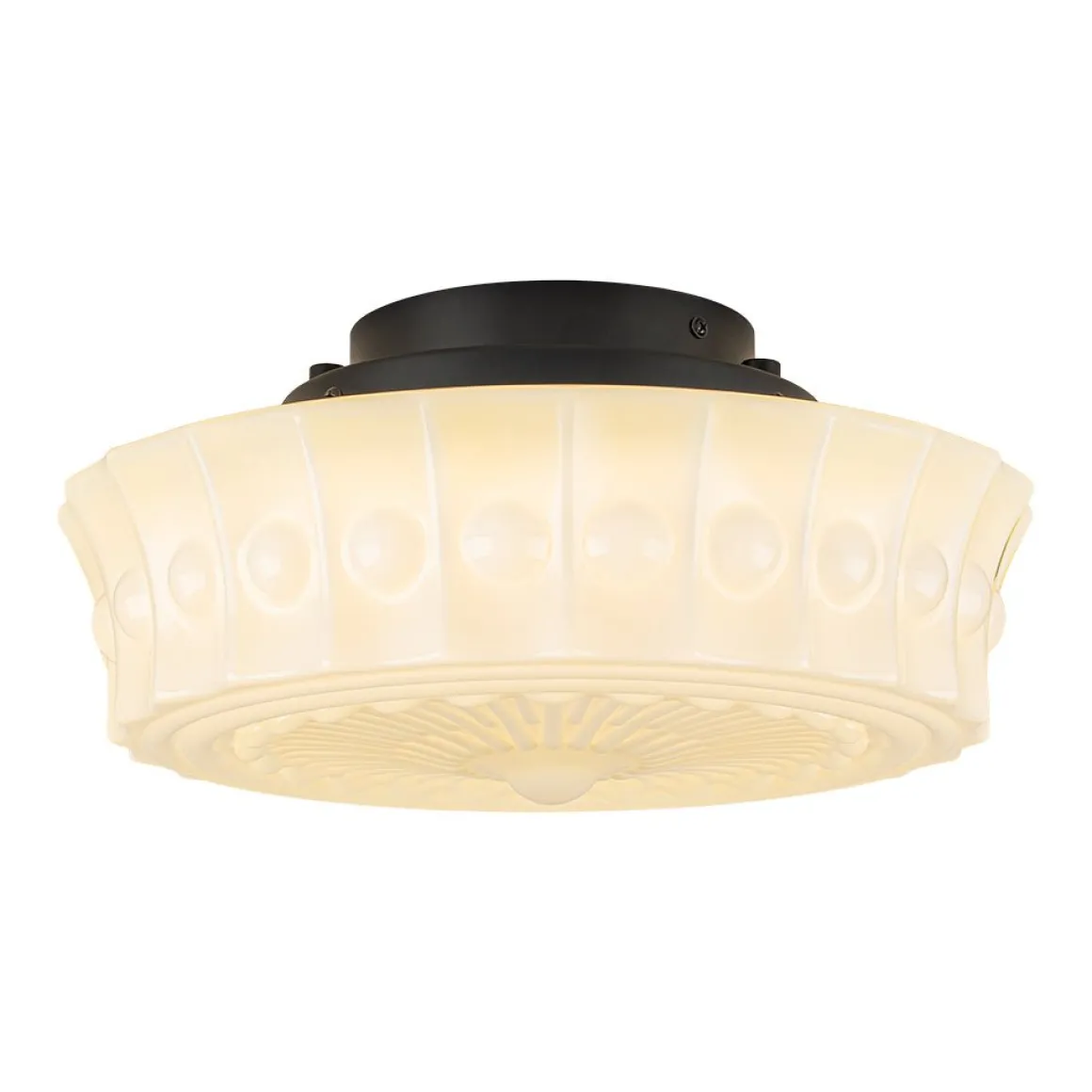 Art Deco Sculptural Milk Glass Schoolhouse LED Ceiling Light
