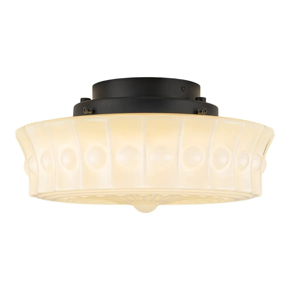 Art Deco Sculptural Milk Glass Schoolhouse LED Ceiling Light