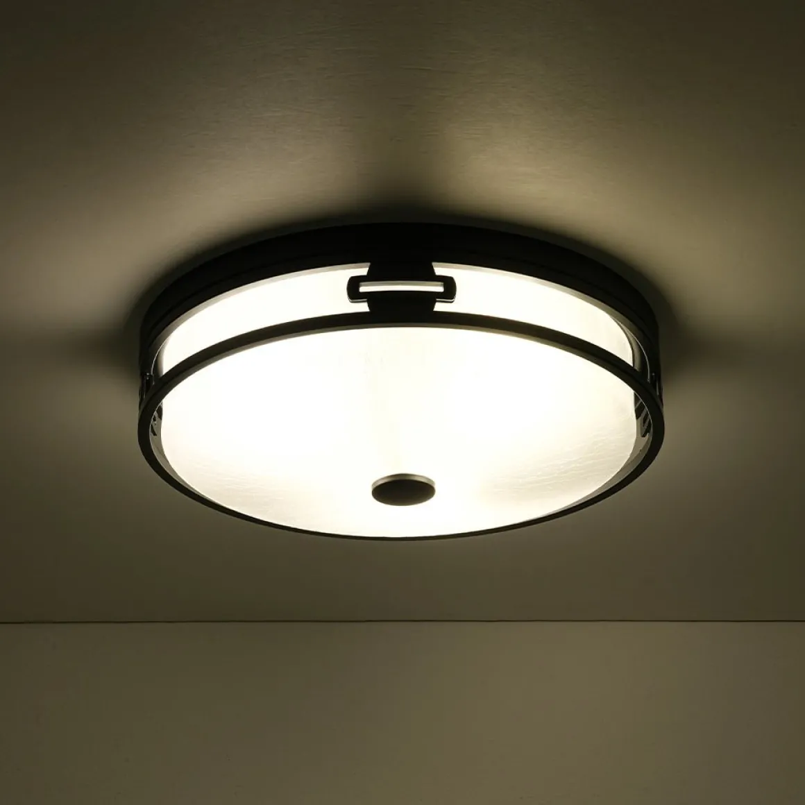 Black Round Frosted Crackled Glass Flush Mount Light