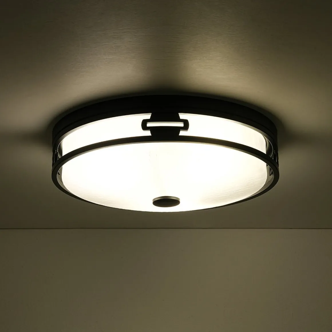 Black Round Frosted Crackled Glass Flush Mount Light